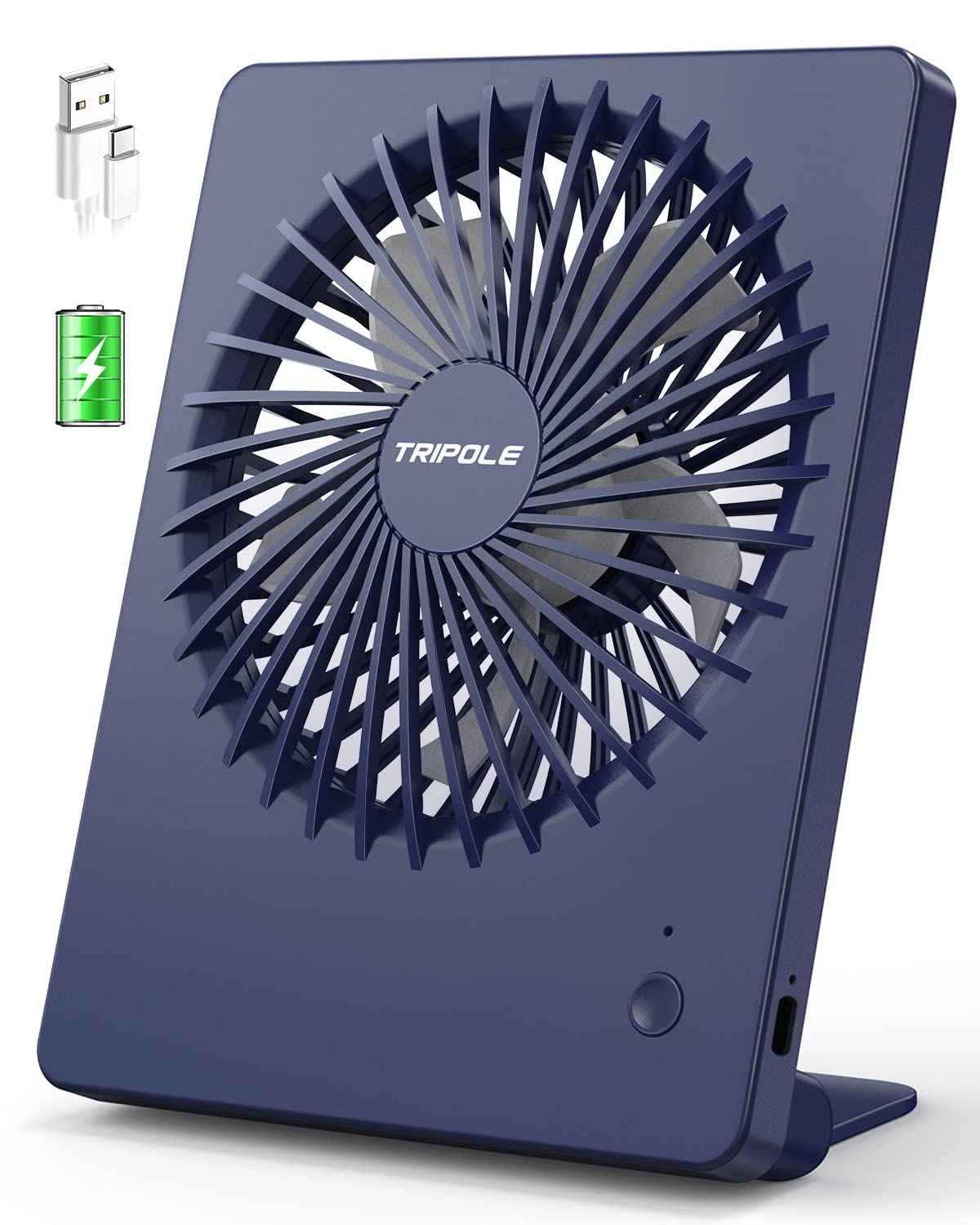 TriPole Tischventilator Leise, 2000mAh Ladefähige USB Ventilatoren