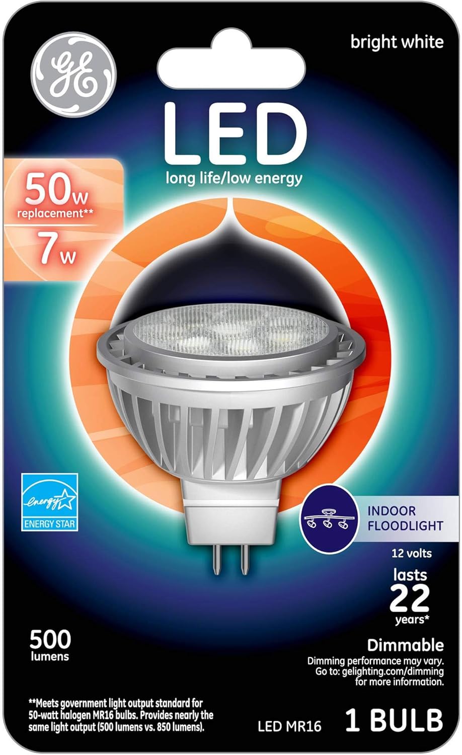 GE Lighting 45639 LED MR16 Accent Bulb with GU5.3 Base, 7-Watt, Bright White, 1-Pack