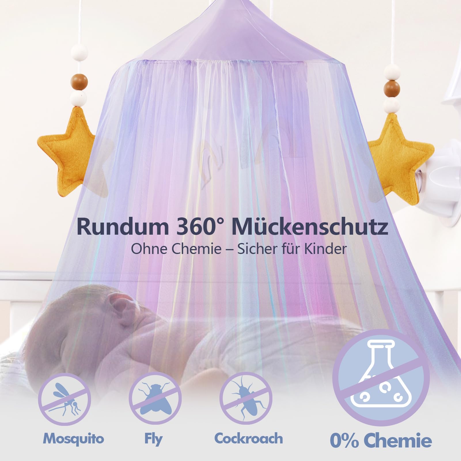 Siatka na Łóżko Pojedyncze i Podwójne, Baldachim Tęczowy dla Pokoju Dziecięcego 60×250×1200 cm, Siatka Przeciwkomary 360°, Łatwa Instalacja z Hakiem i Torbą