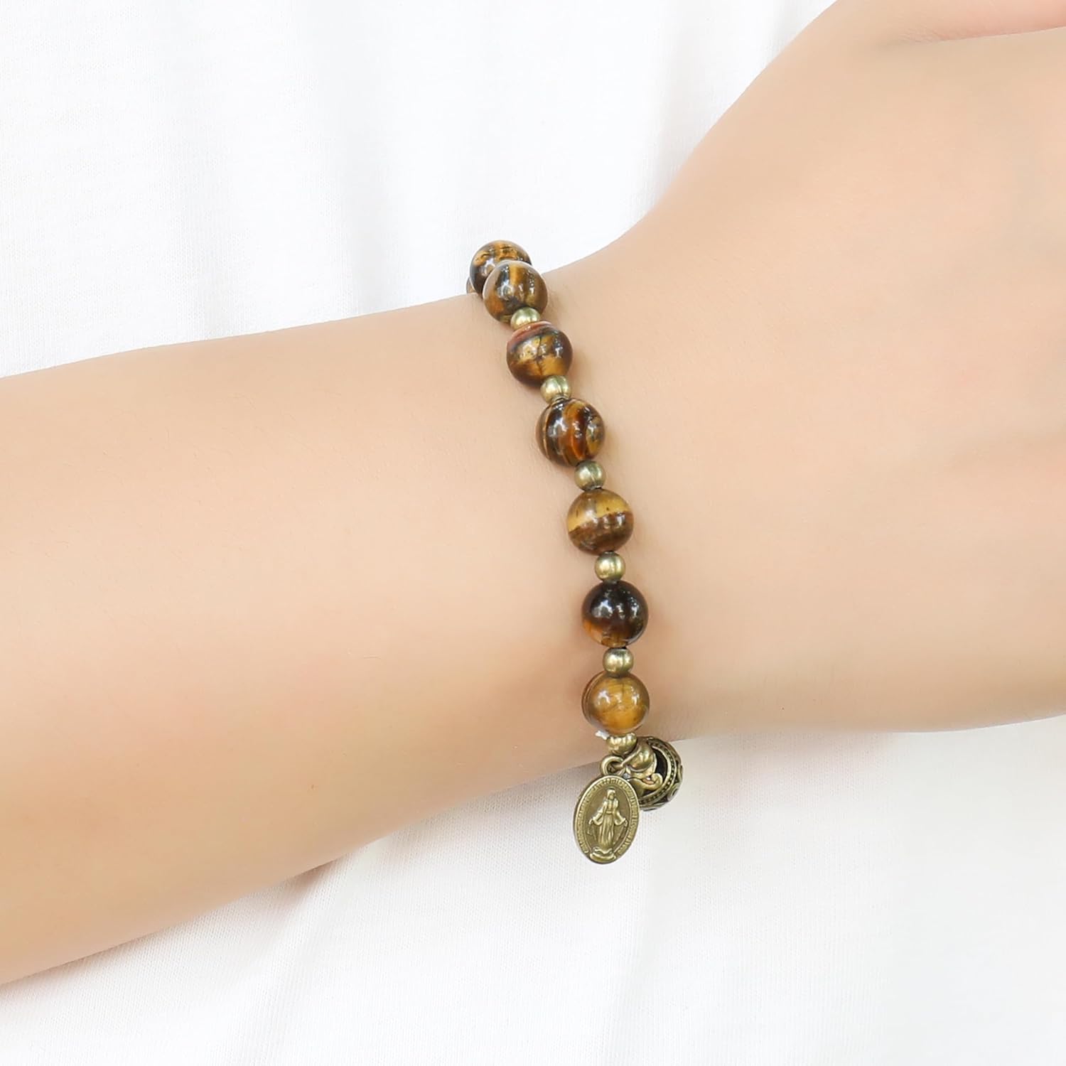 Nazareth Store Stone Beads Rosary Bracelet with Metal Separators and Catholic Medal - Durable and Elegant Wrist Jewelry - Image 4