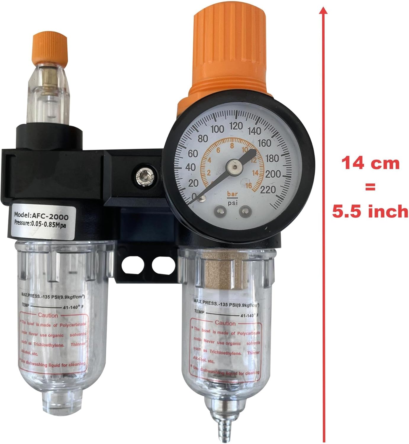 Tire Changer Air Pressor Oil Water Regulator Separator with Pressure Gauge, Filter Lubricator, Oil Air Separator, Trap Filter, Max. 220psi, Accessory