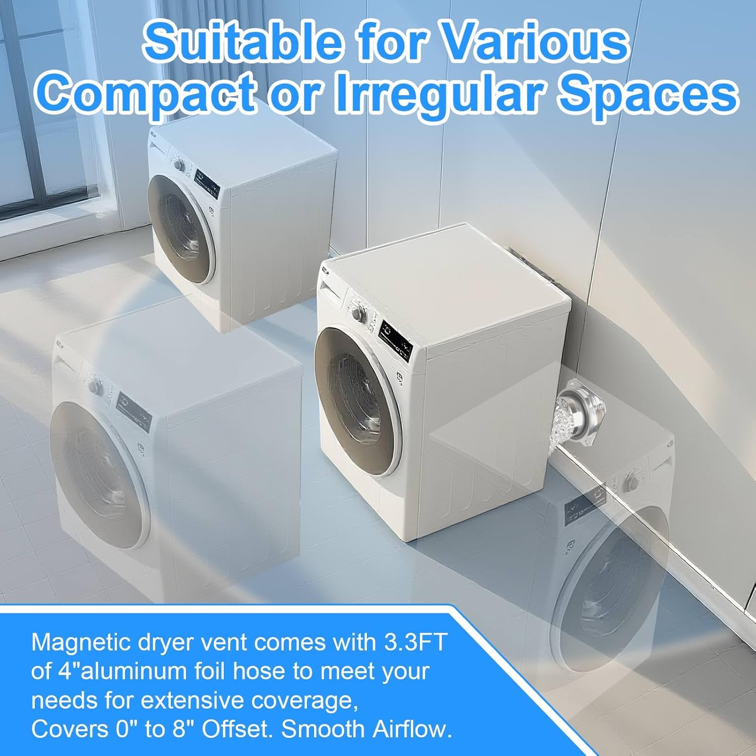 Magnetic Dryer Vent Connector Kit DV180 Aluminum Alloy Shell Magnetic Dryer Vent Easy to Clean, Includes 3.3ft Long Dryer Vent Hose & 2 Clamps - Image 7