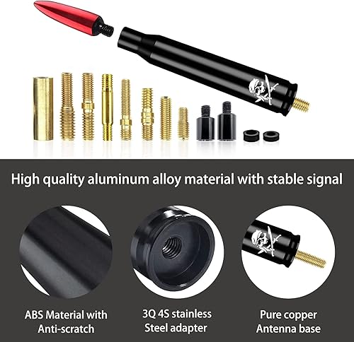 Miniatura 5 de Ajxn Pack-1 - Antena tipo bala para automóvil, mástil de antena universal estabilizada impermeable de 5.5 pulgadas, mástil de antena de calavera