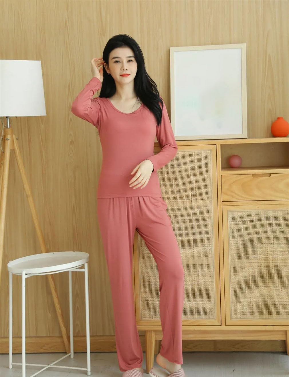 Conjunto de Pijama de Invierno para Mujer, de algodón, de Manga Larga, con pantalón y Sujetador Incorporado, Informal, de Dos Piezas (Gris 9 L)