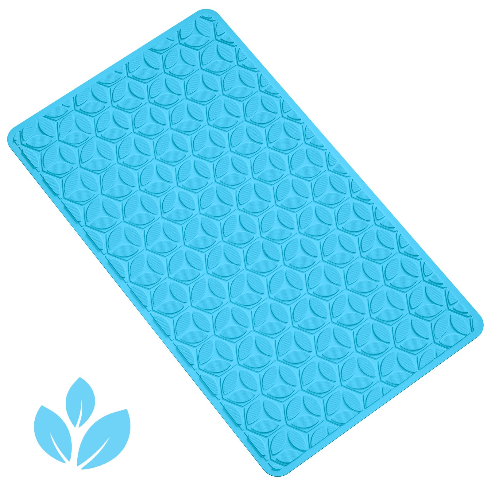 WRISIN Bathtub Mat Non Slip with Suction Cups - 100% Rubber Bathroom Mat Textured for Bath Tub Shower Safety - Soft on Touch - BPA/PVC Free - Pet Dog Bath Mat - Machine Washable - 16 × 28 Inch（R Blue）