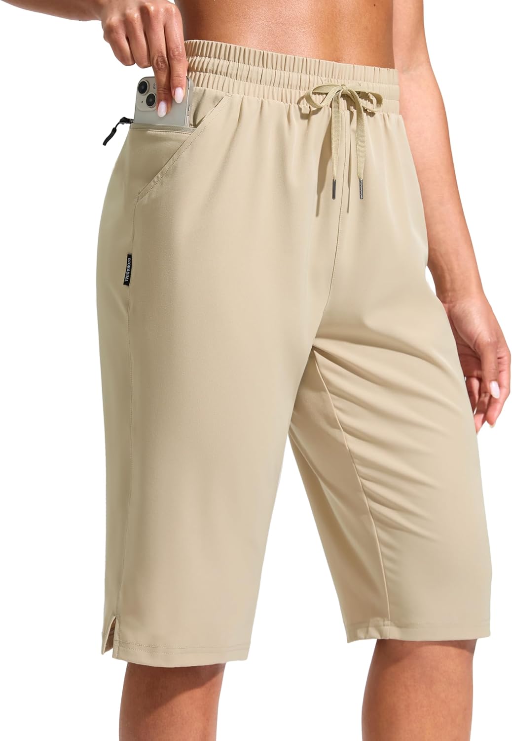 G Gradual Women's 13" Long Hiking Shorts with Zipper Pocket Lightweight Quick Dry Knee Length Bermuda Shorts for Women