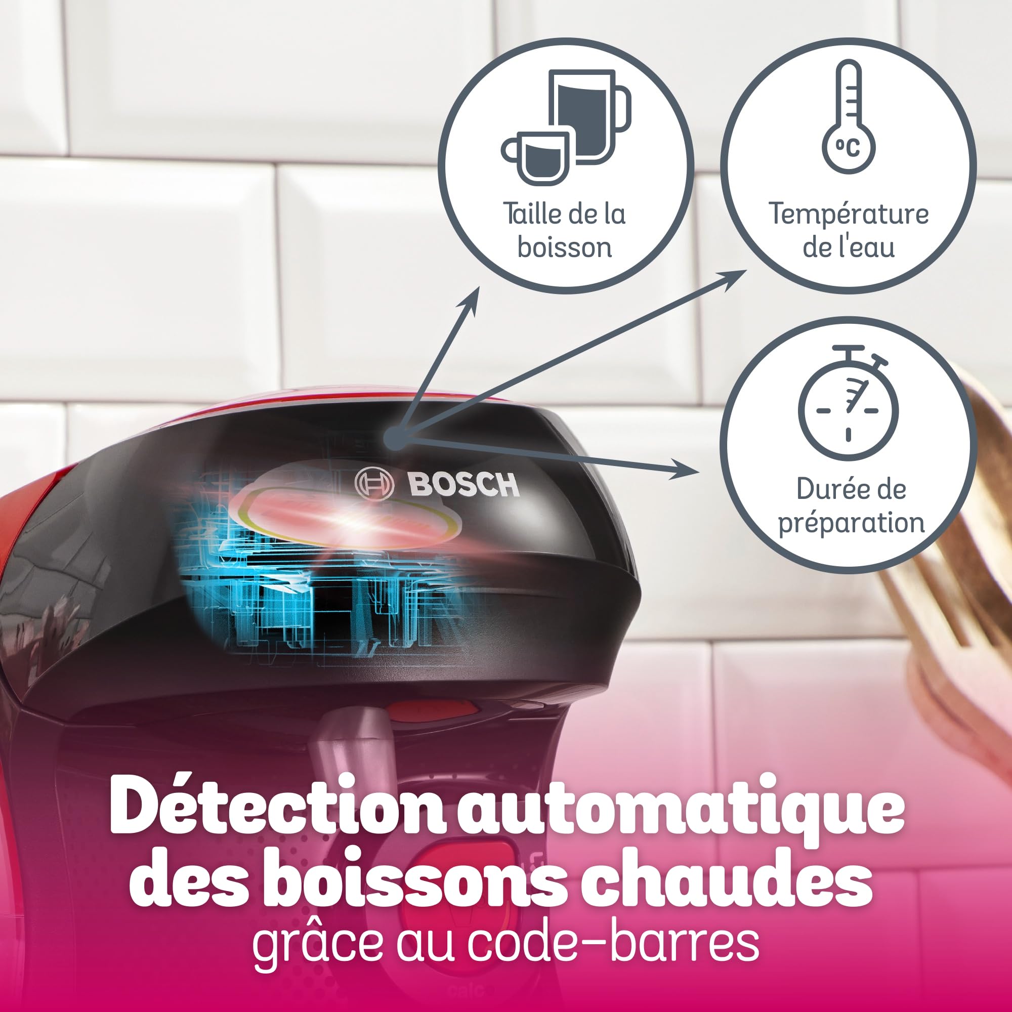 Bosch Machine à café multi-boissons Tassimo Happy friendly, TAS103E, plus de 70 boissons chaudes, OneTouch, cafétière à dosettes, Intellibrew, rouge