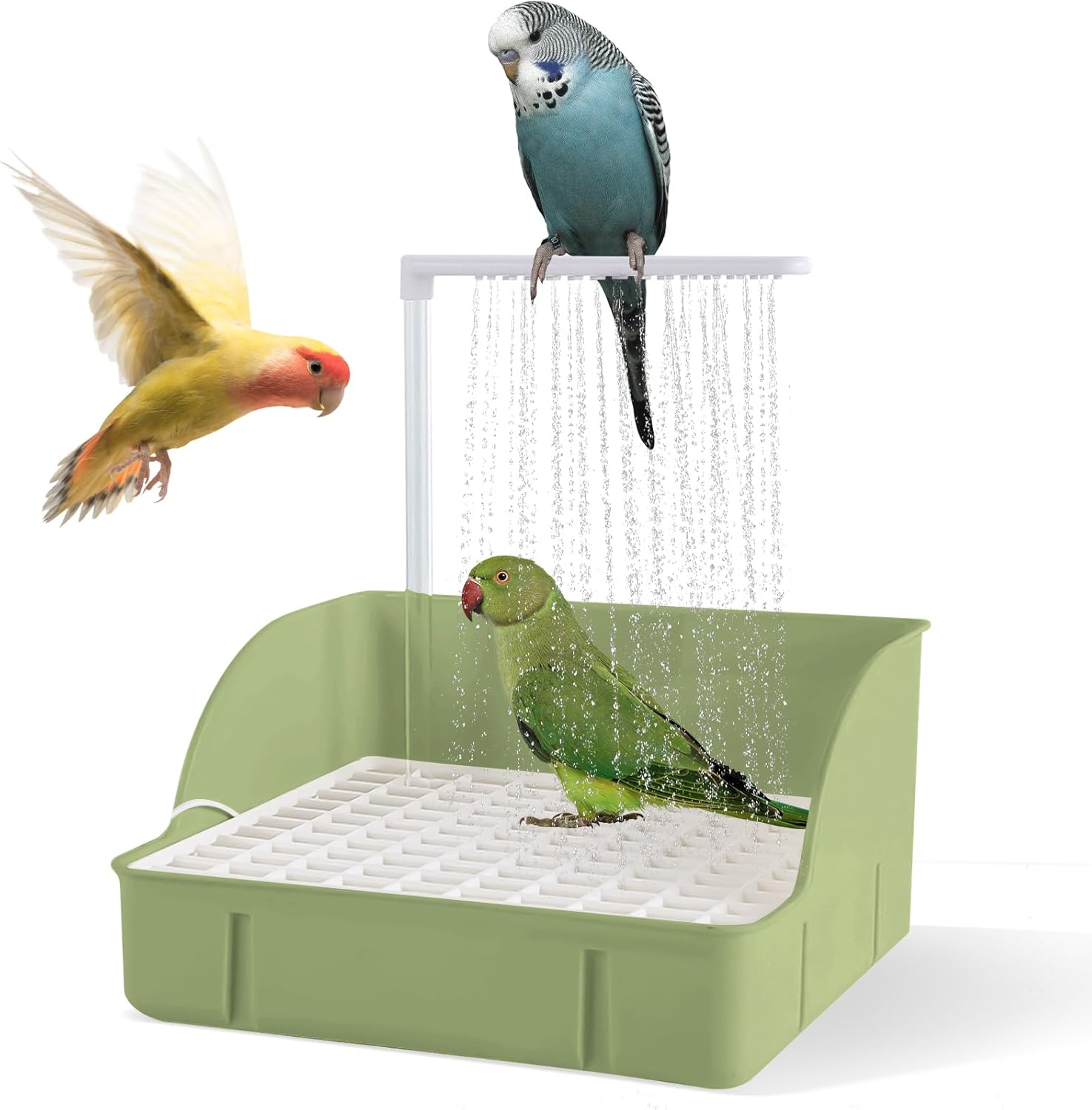 Automatic Bird Bath Large Bird Shower Circulating Large Parrot Bathtub Fountain for Parakeet, Cockatiel, Conure, Budgie, Lovebird, African Grey (Green)