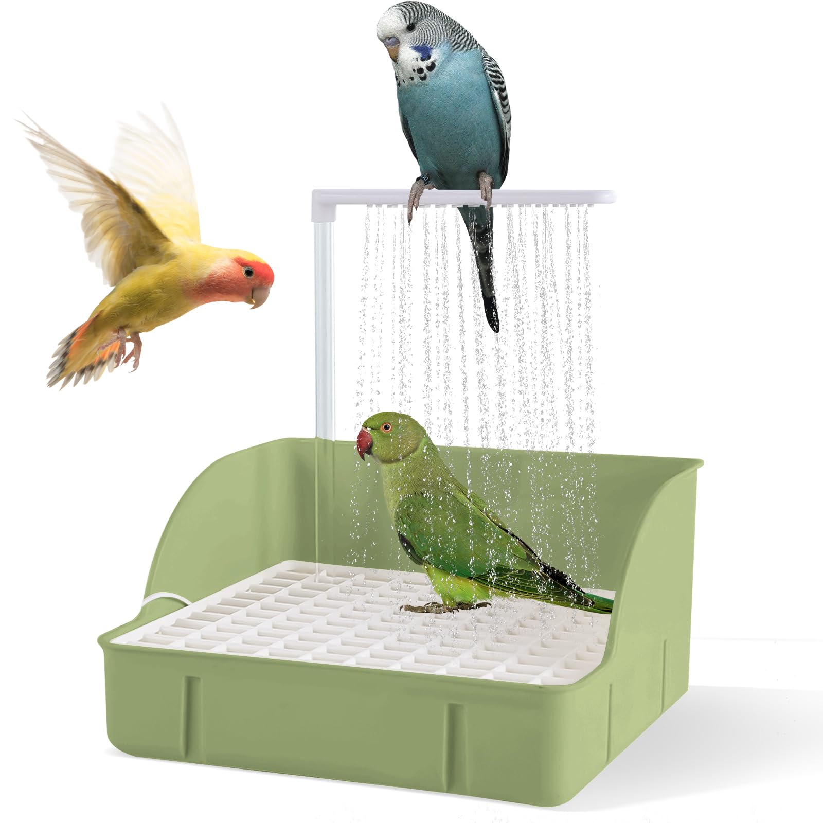 Automatische Vogeltränke Große Vogeldusche Umlaufende Große Papagei Badewanne Brunnen für Sittiche, Nymphensittiche, Sittiche, Wellensittiche, Lovebird, African Grey (Grün)