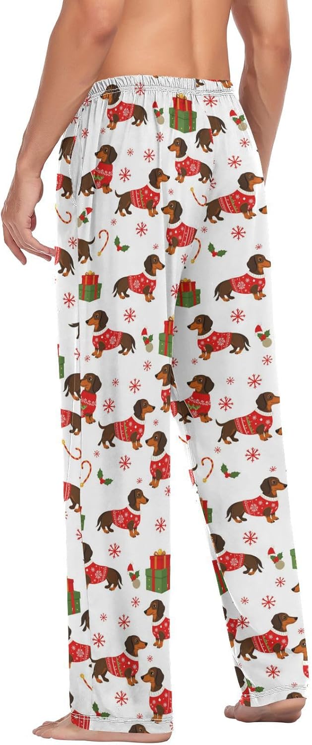 Pfrewn Men's Dachshund Dog Christmas Snowflakes Pajama Pants Super Soft Christmas Winter Lounge Pajama Bottoms with Pockets,M - Image 6