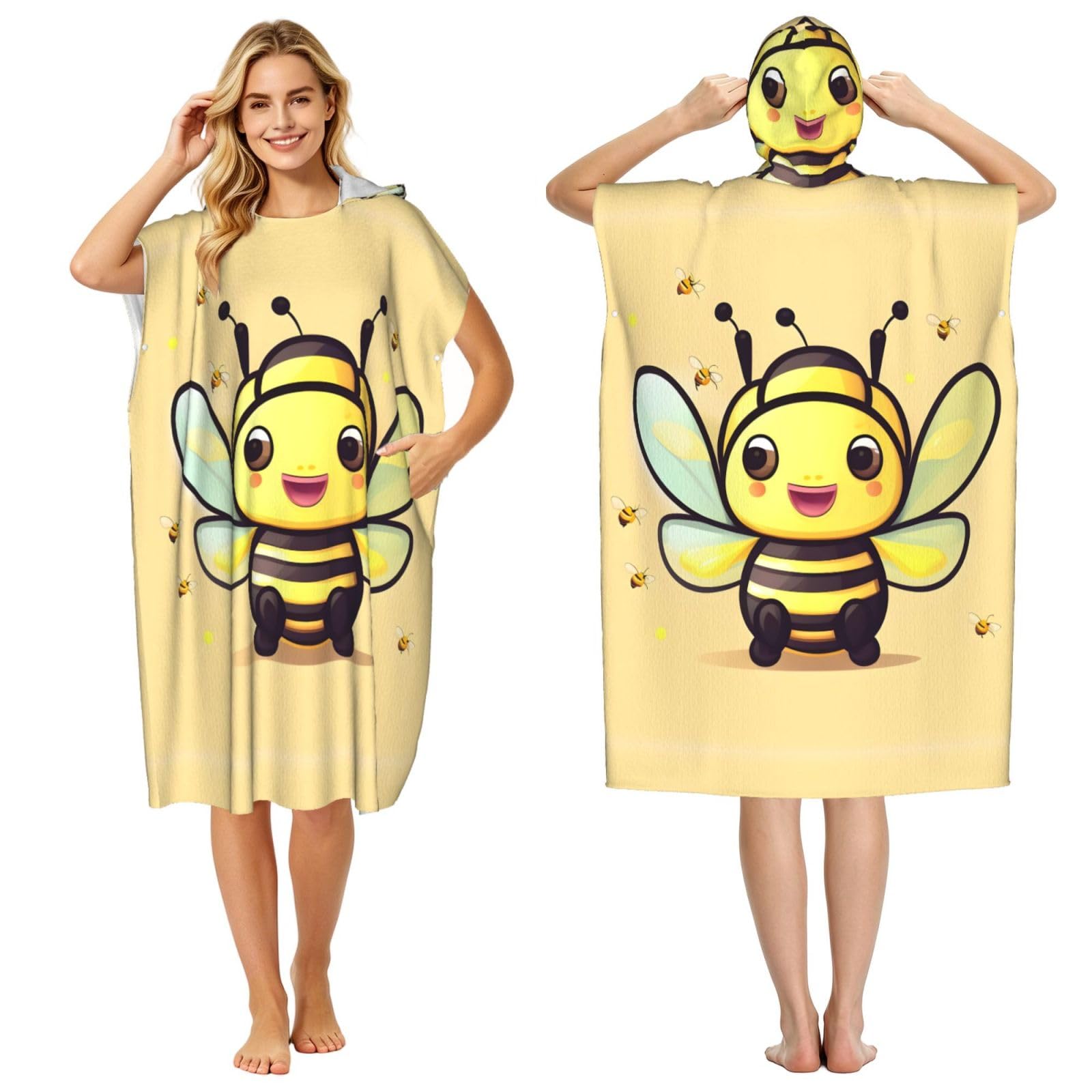 WSSYYBFYellow bee Adult hooded beach towel Oversized with Hood for Absorbent Quick Dry