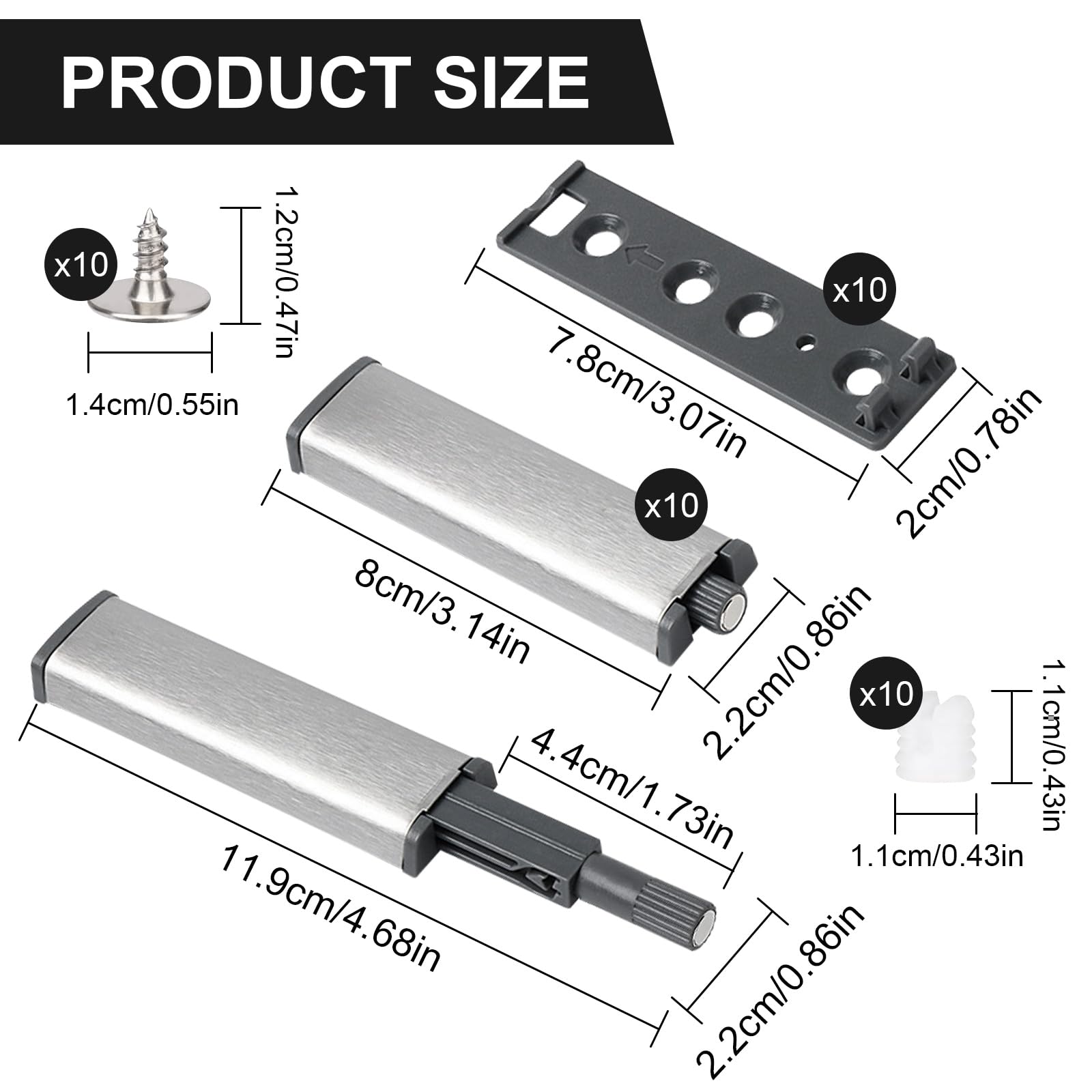 10 Pezzi Push Pull per Ante, Robusto Apertura a Pressione Push to Open Magnetic Chiavistello con Viti Chiusure, Chiusura Magnetica per Ante Cucina, Armadio, Cassetti, Senza Maniglia, Argento