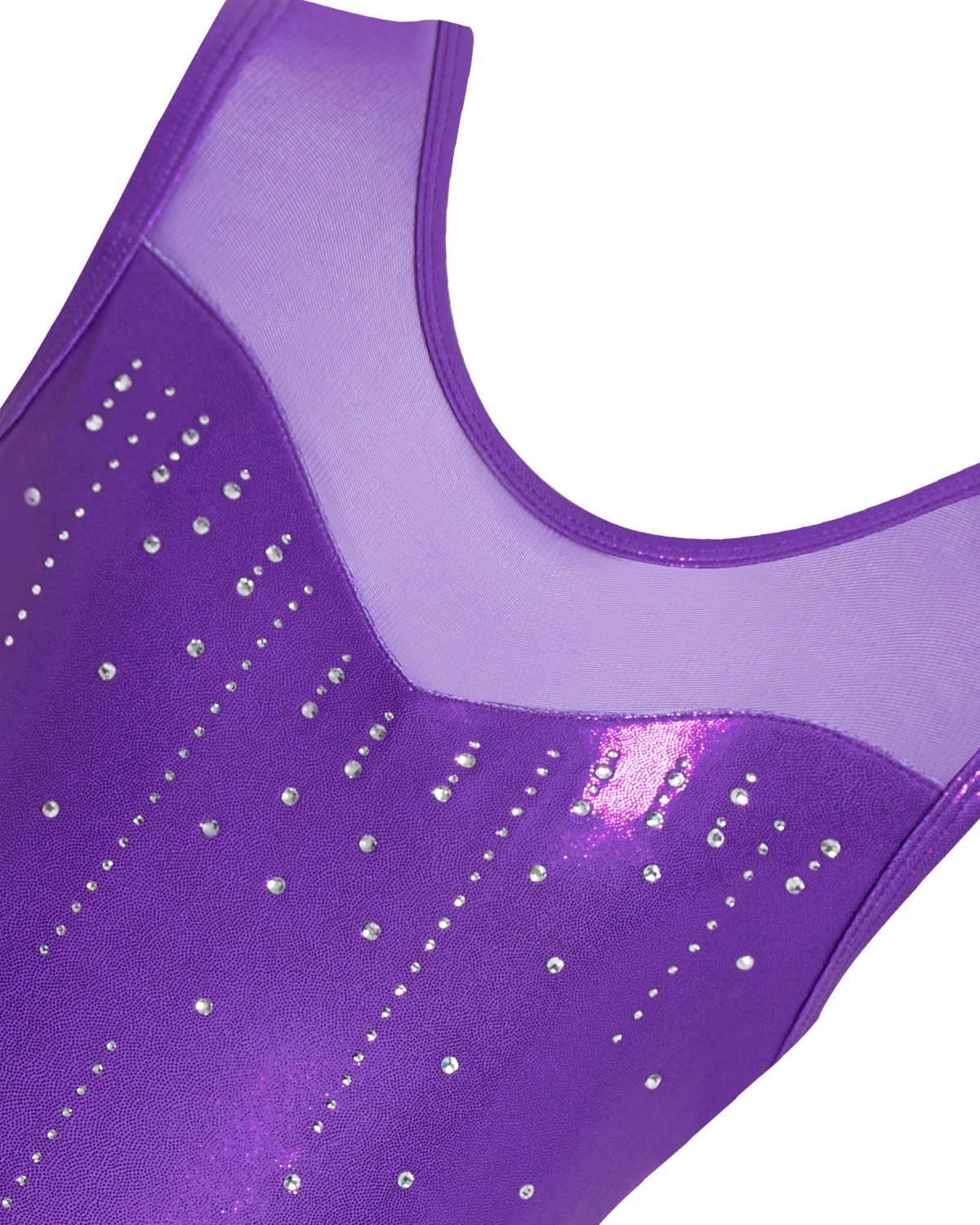 Gogokids Conjunto de gimnasia para niña sin mangas 3 piezas con pantalones cortos y cinta para el pelo cuello de malla insertado 3-12 años