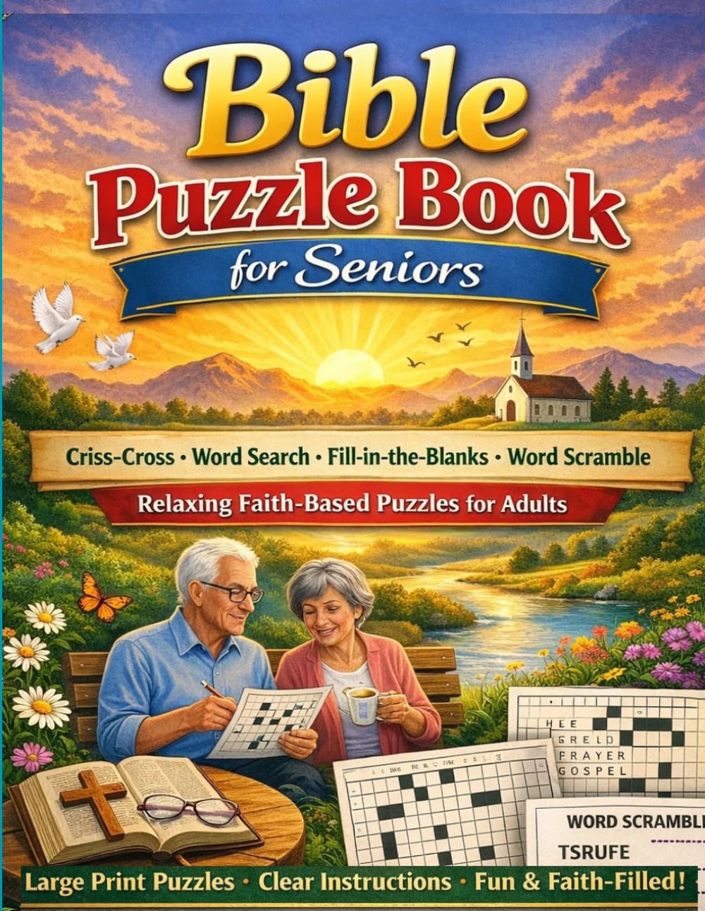 Bible Puzzle Book for Seniors: Criss-Cross, Word Search, Fill-in-the-Blanks & Word Scramble – Relaxing Faith-Based Puzzles for Adults