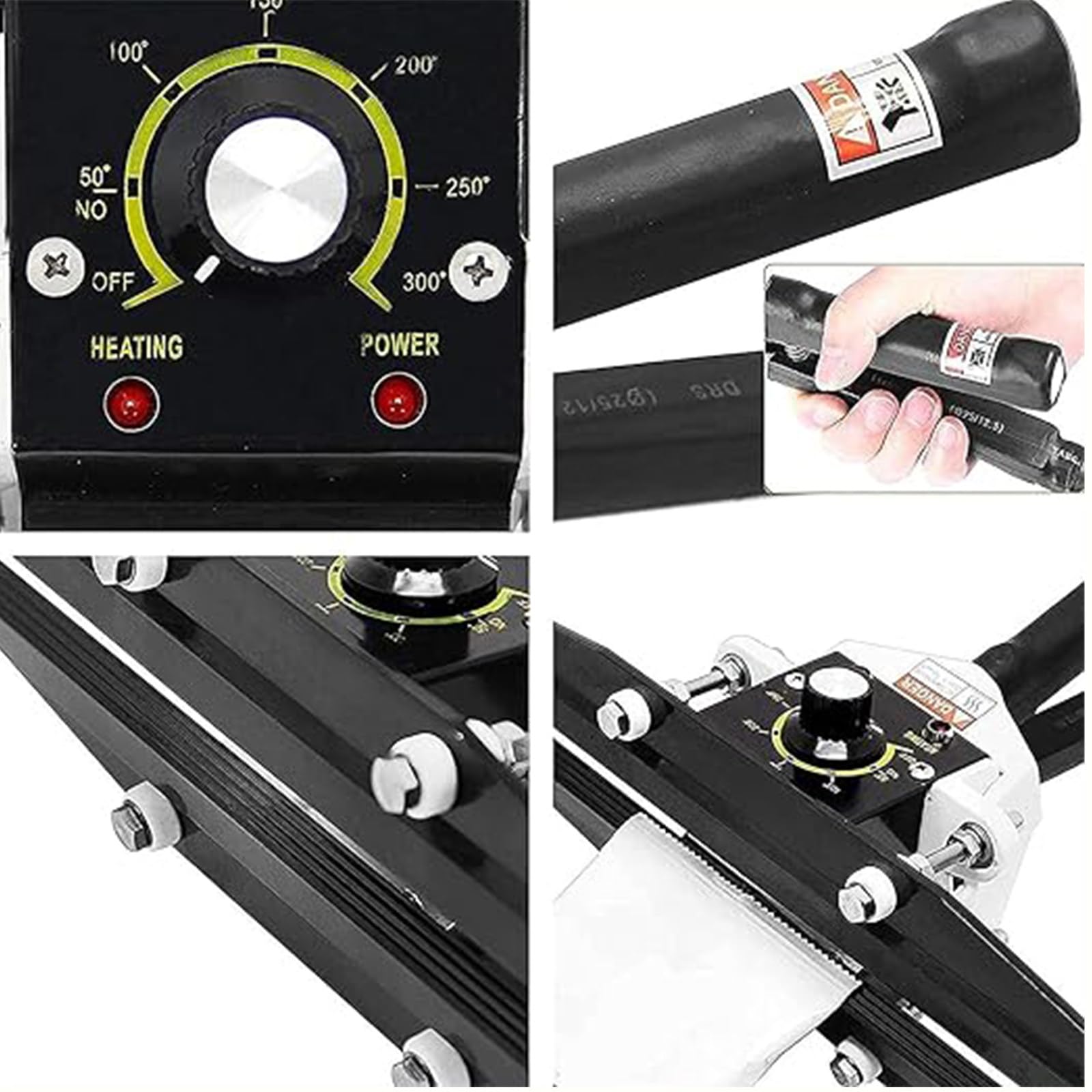 Sellador de bolsas por impulso portátil de mano de 200/300/400/500/600 mm - Máquina selladora térmica - Ancho de sellado de 10 mm - Control de temperatura de 0 a 300 ℃, para envasado de alimentos, e