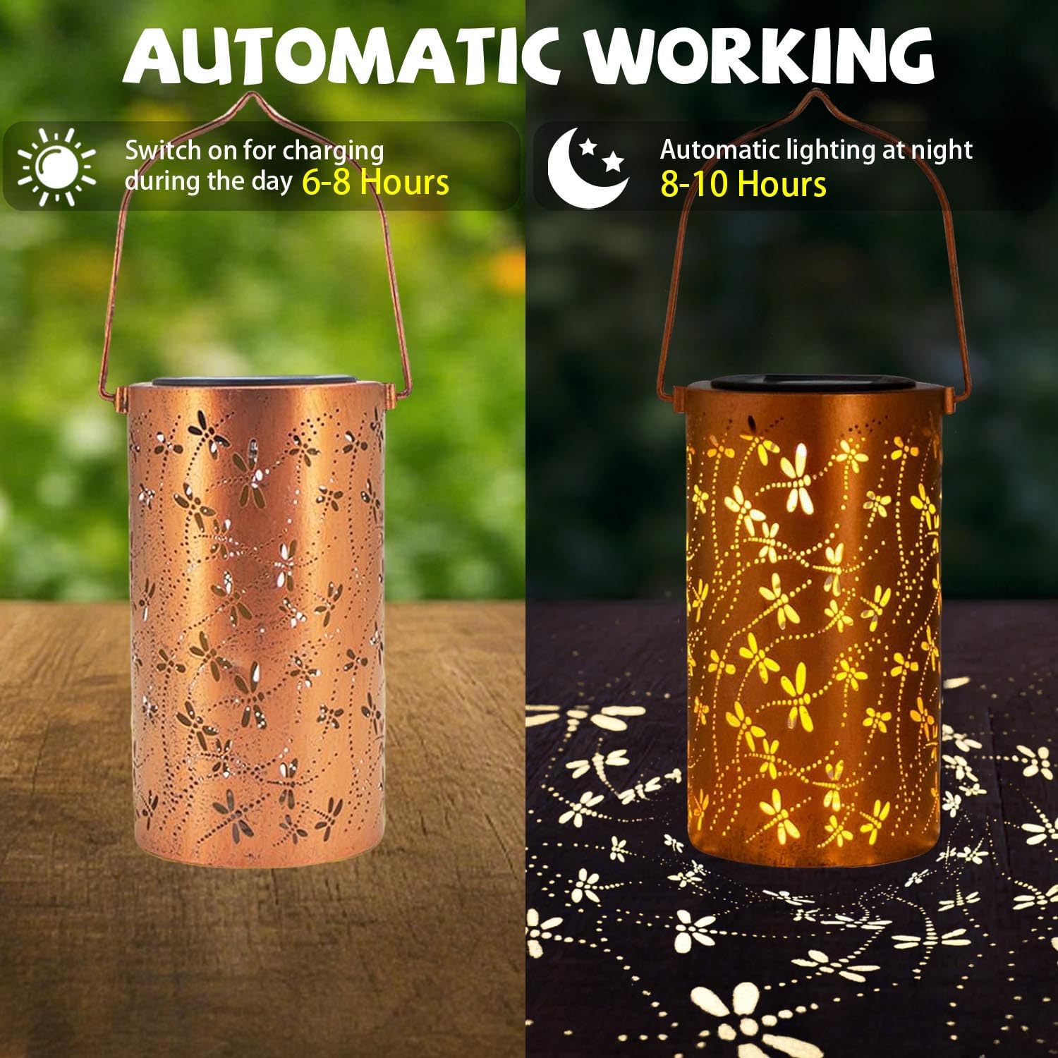 Lot de 2 lanternes solaires d'extérieur étanches en forme de libellule - Cadeaux de jardinage pour homme et femme - Ornements à énergie solaire pour cour, terrasse, pelouse, balcon, allée, table