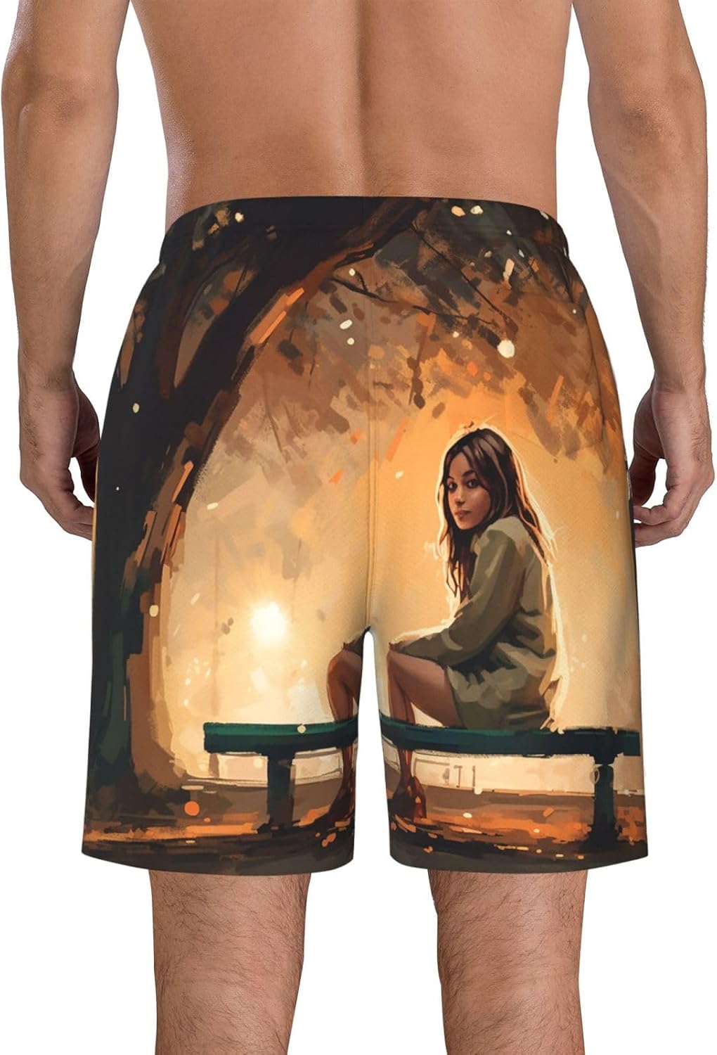 Men's Swim Trunks Quick Dry Beach Shorts Summer Bathing Suit Young Woman Sitting On Parks Painting Swimwear