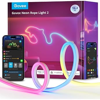 Govee Neon Rope Light 2, 5 m RGBIC LED Strip | Compatible with SmartThings, Matter, Alexa and Google Assistant, Shape Mapping
