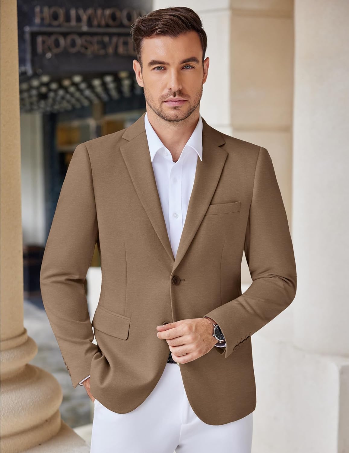COOFANDY Men's Casual Knit Blazer Stretch Slim Fit Sport Coat Two Button Lightweight Suit Jackets - Image 2