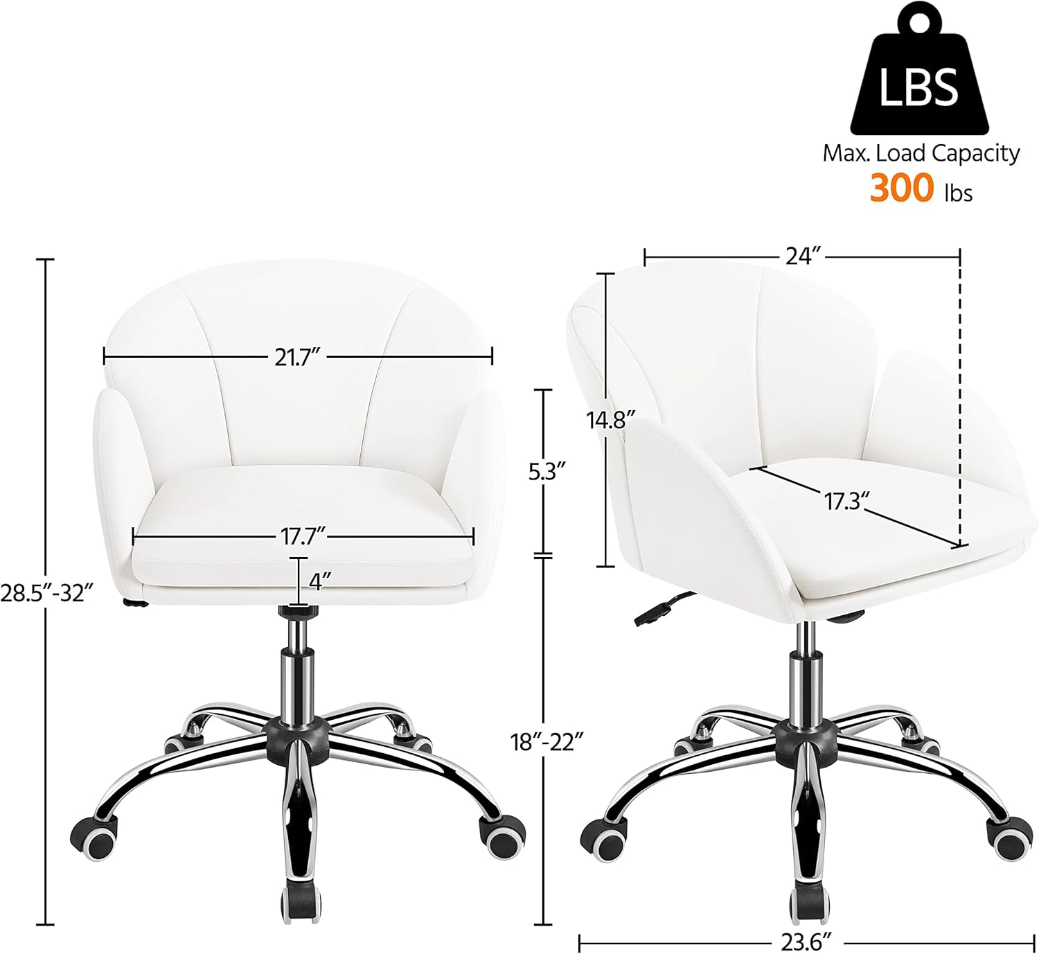 Yaheetech White Desk Chair Vanity Chair with Back Modern Faux Leather Swivel Rolling Office Computer Armchair for Living Room, Bedroom