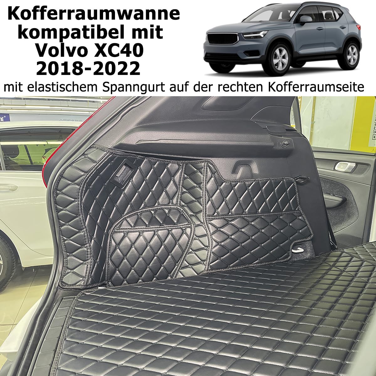 Vasca per bagagliaio per Volvo XC40 2018–2022 (con cinghia elastica sul lato destro del bagagliaio) Protezione bagagliaio su misura