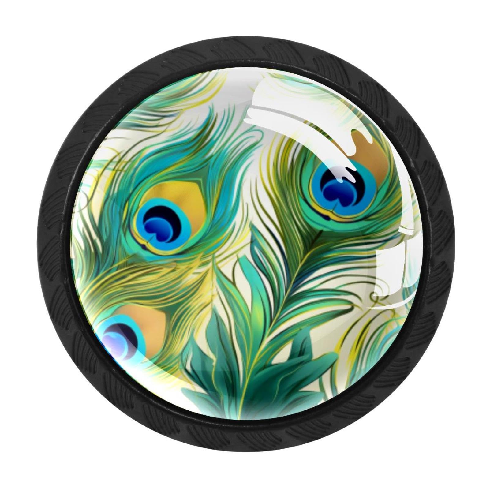 CHENZZZZ Peacock Feather Drawer Knobs Pull Handle Crystal Glass Circle Shape Cabinet Drawer Pulls Cupboard Knobs with Screws for Kitchen Cupboard Dresser Wardrobe etc