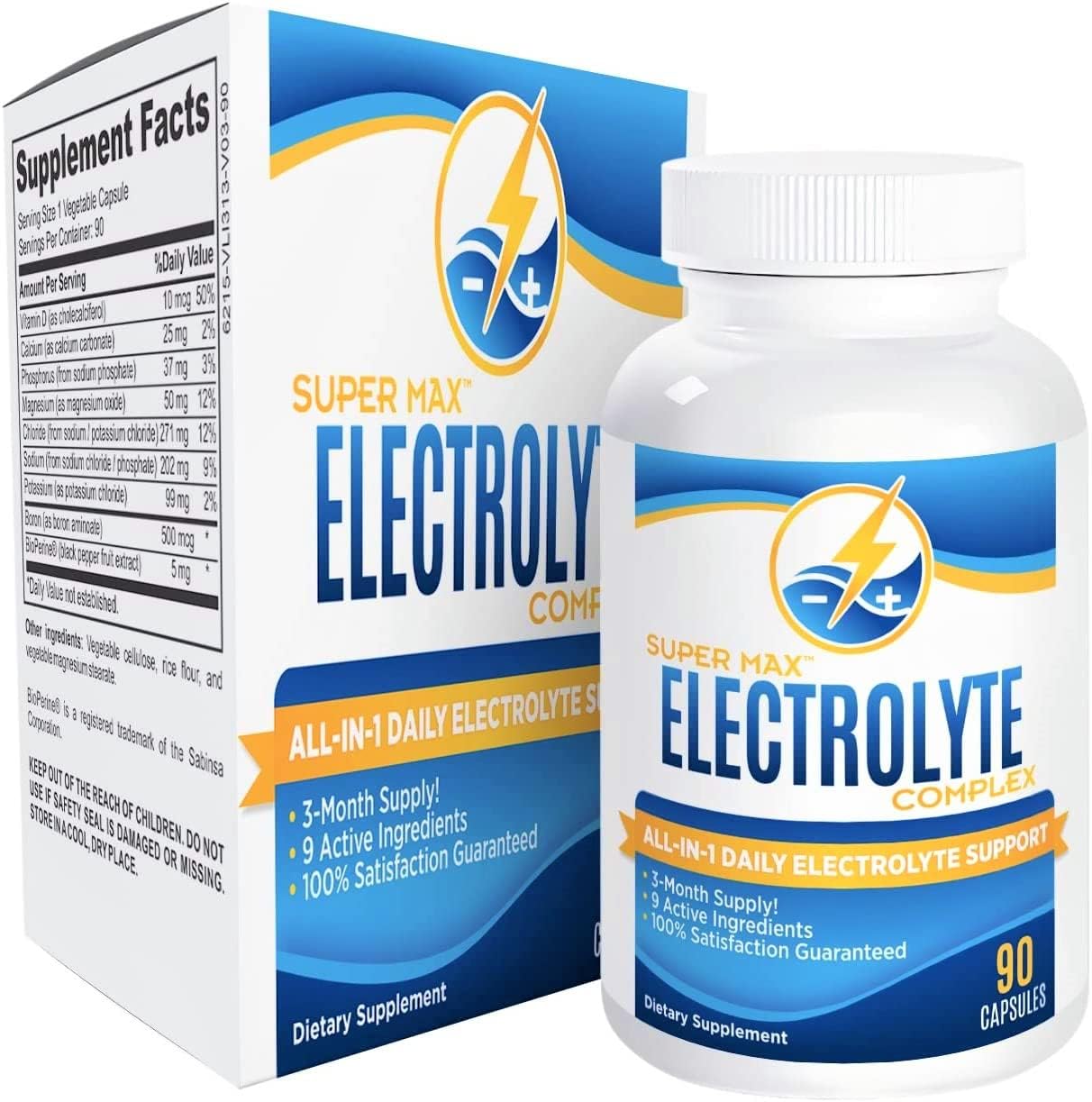 All-in-1 Electrolyte Pills (3-Month Supply) Electrolytes & Salts with 9 Active Ingredients - Electrolyte Supplements - Electrolyte Capsules - Electrolyte Blend - Easy to Swallow - 90 Capsules