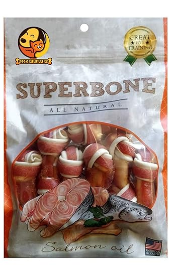 Foodie Puppies SuperBone All Natural Salmon Oil Flavour Knotted Dog Treat, 9 in1 ((Knotted) Salmon Oil, Pack of 1)
