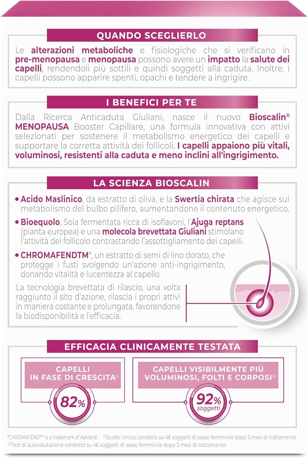 Bioscalin MENOPAUSA Integratore Alimentare per Capelli Voluminosi, Favorisce la Forza dei Capelli, Utilizzo 3 Mesi per Donna, Senza Glutine, 90 Compresse