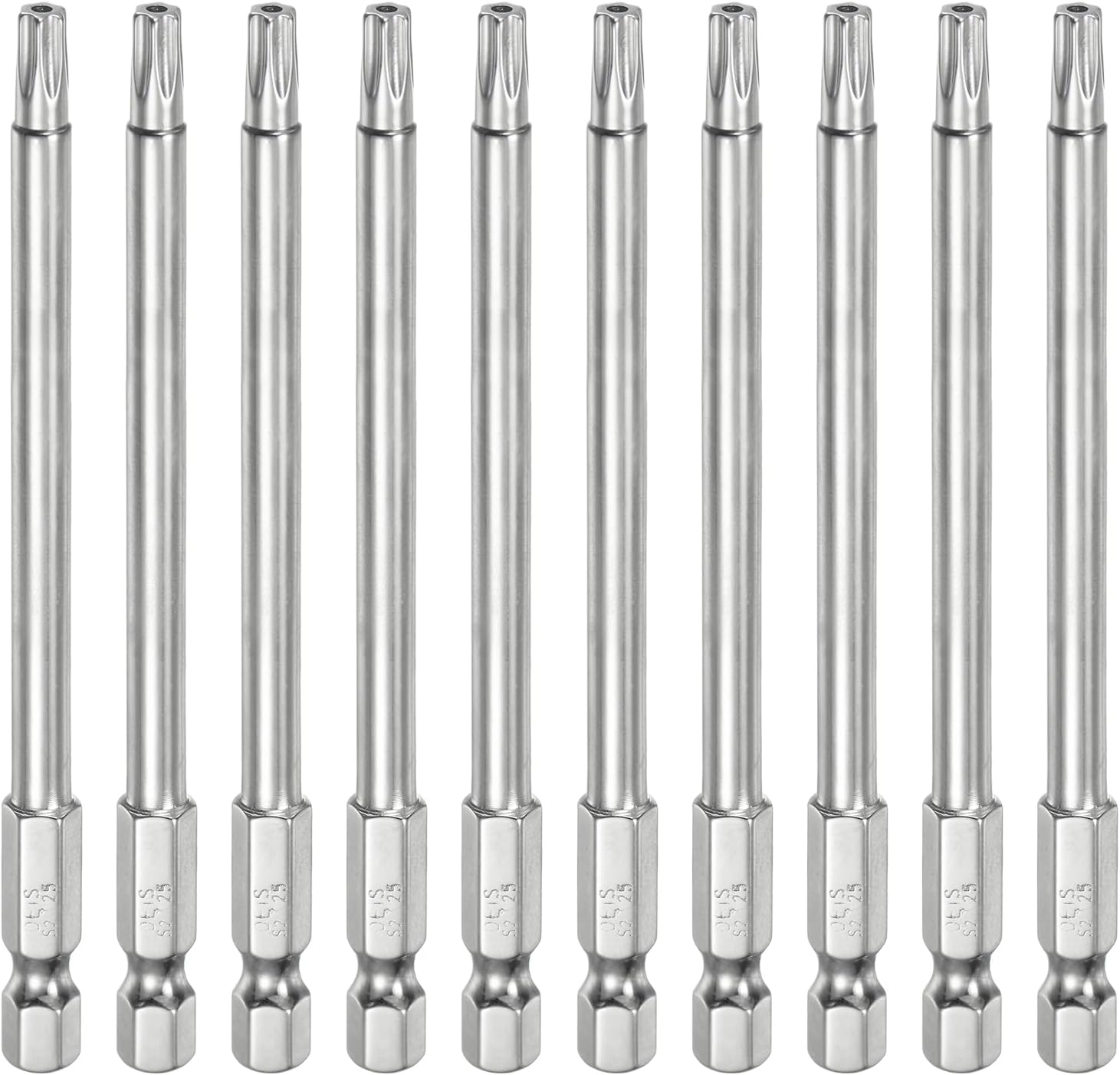 10pcs T25 Security Torx Bit 1/4" Hex Shank 4" Long S2 Steel Magnetic Tamper Resistant Star Bits Screwdriver Torx Head with Hole for Driver Drill Bits Remove Fastening Screws