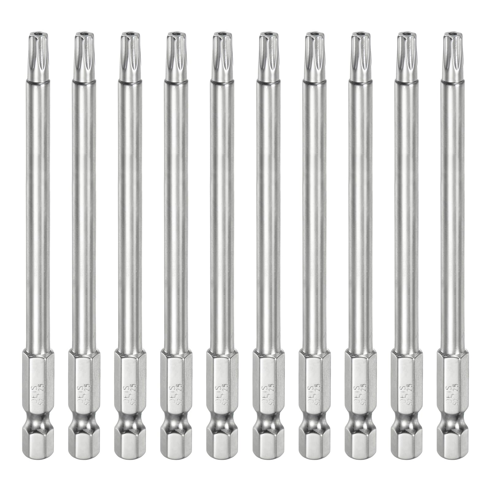 10pcs T25 Security Torx Bit 1/4" Hex Shank 4" Long S2 Steel Magnetic Tamper Resistant Star Bits Screwdriver Torx Head with Hole for Driver Drill Bits Remove Fastening Screws