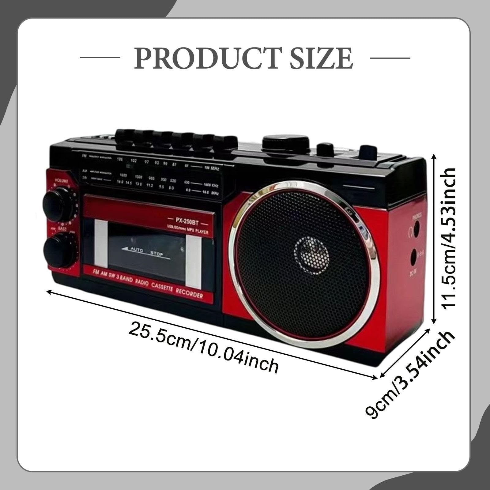 Radio-Kassettenspieler AM/Radio 25,5 x 9 x 11,5 cm Eingebauter Lautsprecher 3 W USB-Kassettenaufnahme Vintage-Design für Parks außerhalb des Hauses