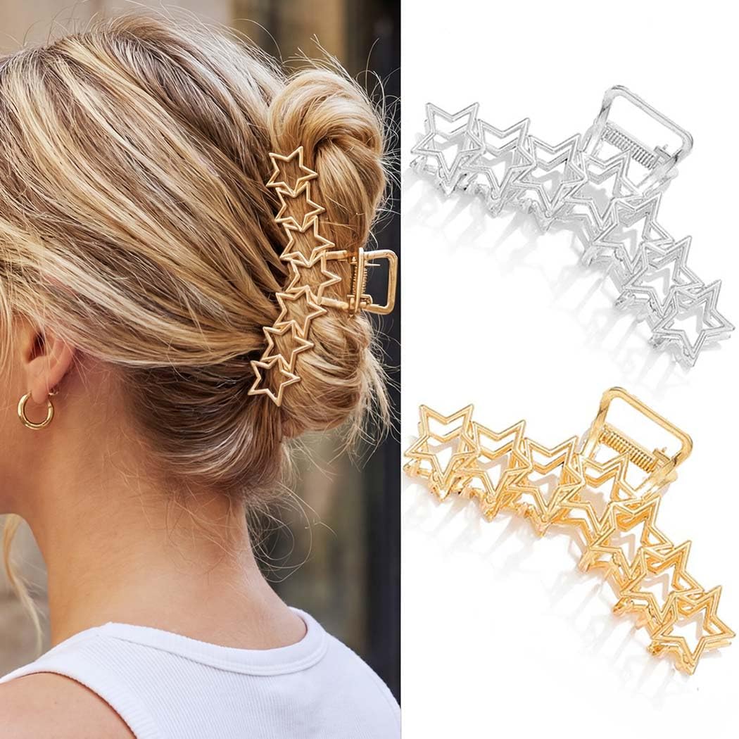 CAKURE Star Claw Clips Gold Metal Hair Clips Large Hair Claws Hair Accessories for Women (Pack of 2)