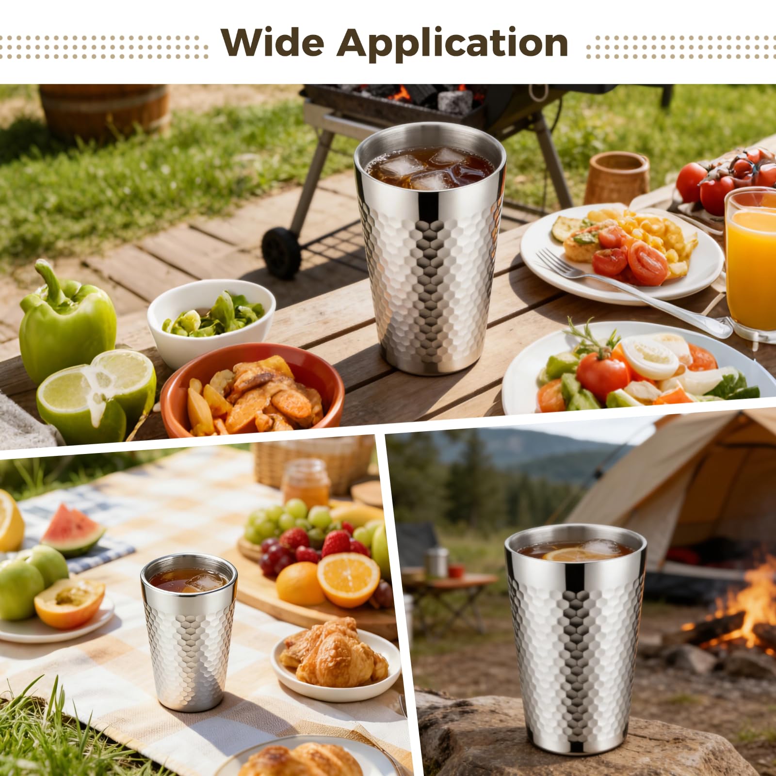 4 Stück Edelstahl-Pint-Becher, doppelwandige Trinkbecher, unzerbrechliche Metallbecher für heiße und kalte Getränke, wiederverwendbare Getränkebehälter für Zuhause, Camping, Picknick, Küche
