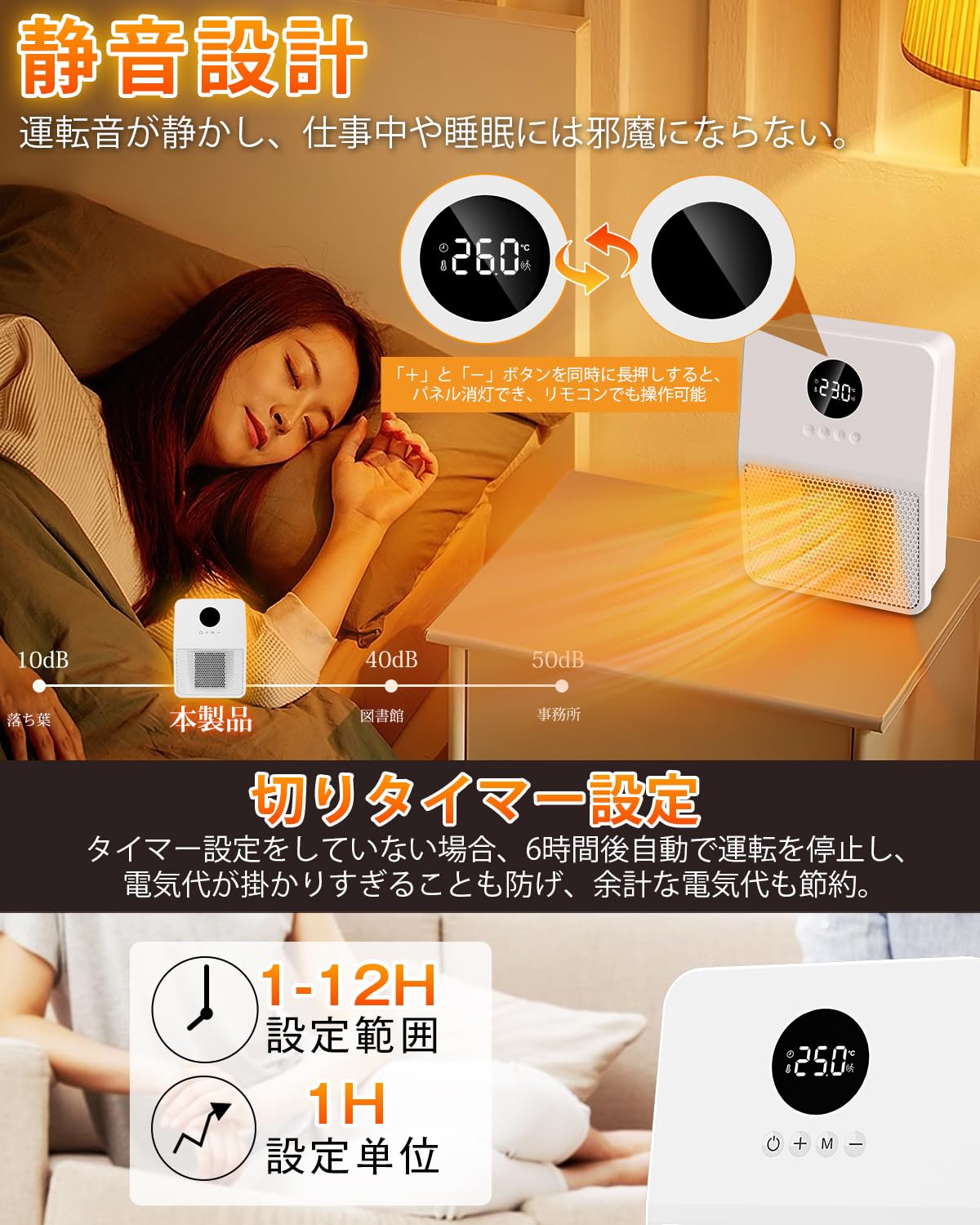 Amazon | ヒーター 壁掛け 人感センサー付き セラミックヒーター 【 2