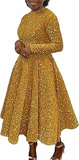 Women's Sequin Dress Plus Size Long Sleeve A-Line Flared Party Cocktail Sparkle Glitter Evening Shiny Maxi Dress - Buy now