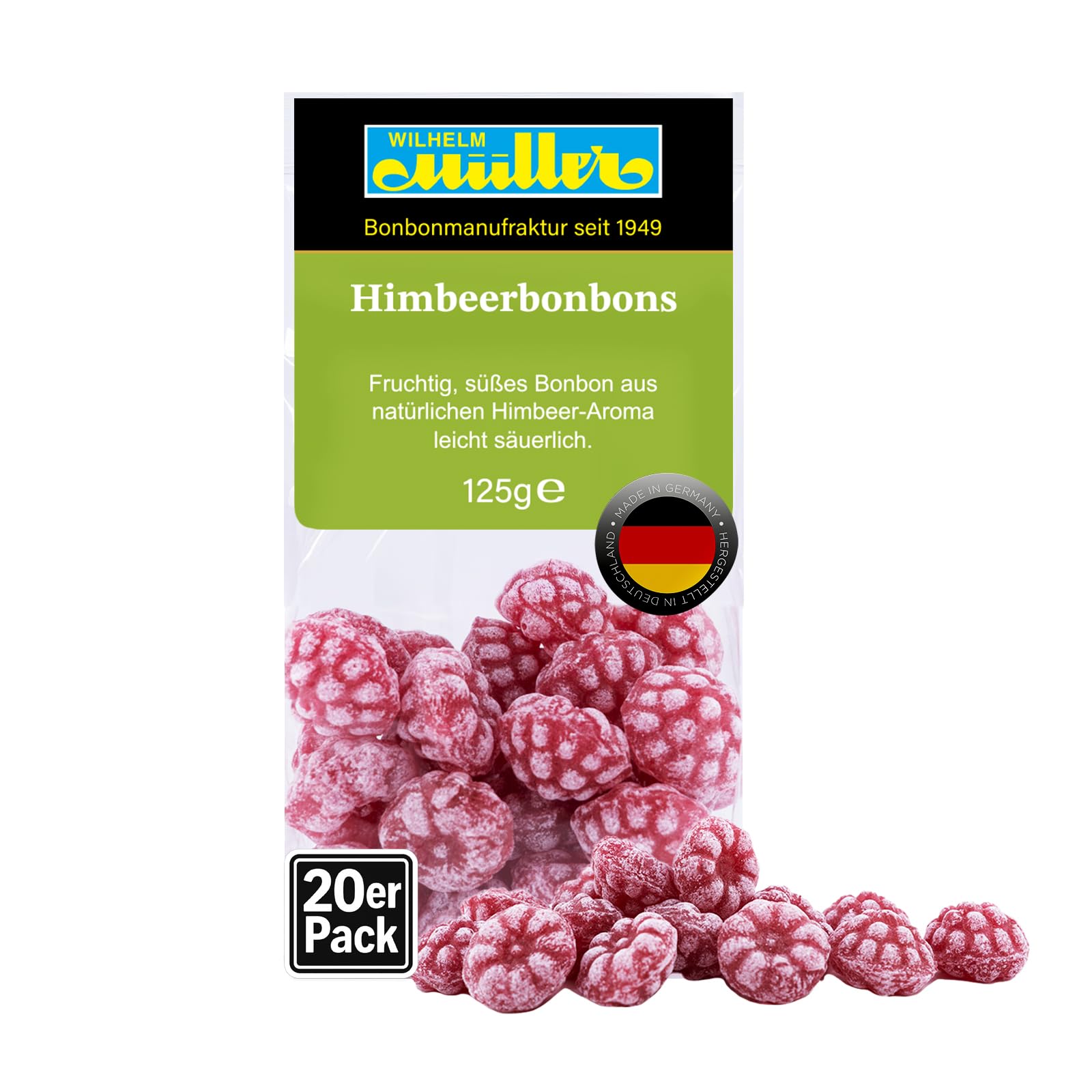 WILHELM Müller Himbeer Bonbons - Fruchtbonbons wie früher - Fruchtige Bonbons mit Himbeer Geschmack - Süßigkeiten im praktischen Beutel aus Deutschland - 2500g