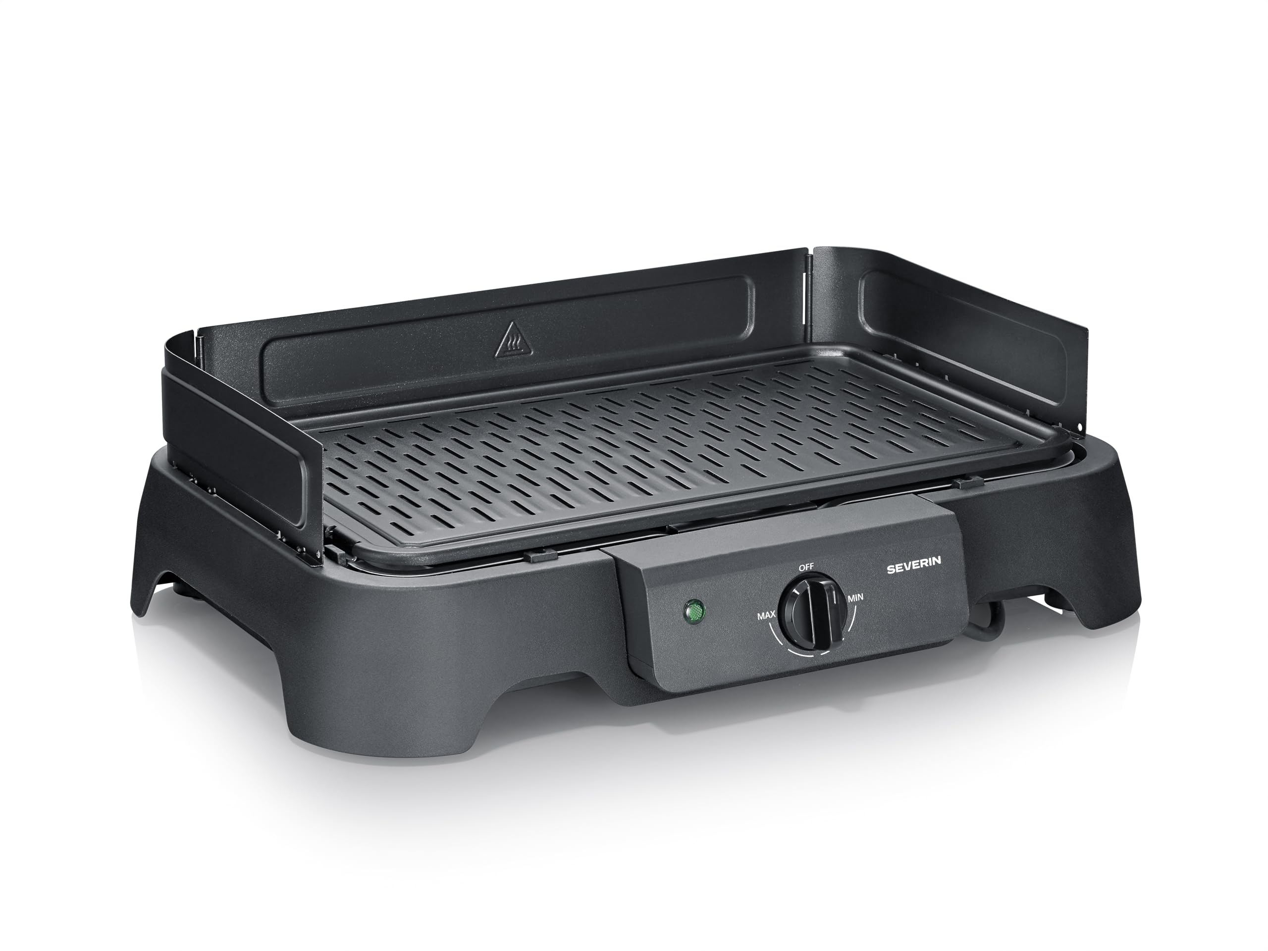 Severin – Barbecue électrique de table avec grille en fonte d’aluminium - Intérieur ou extérieur - Pare-vent amovible et bac à eau - 2000 W – PG 8595