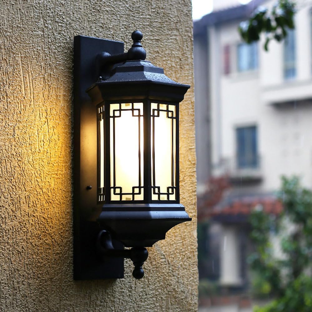 HELCEKOU Outdoor Wall Light Fixture Waterproof Japanese Sconce With Frosted Glass Shade Aluminum Exterior Lamps Lighting Villa Door Hall Garden Patio Doorway Lantern