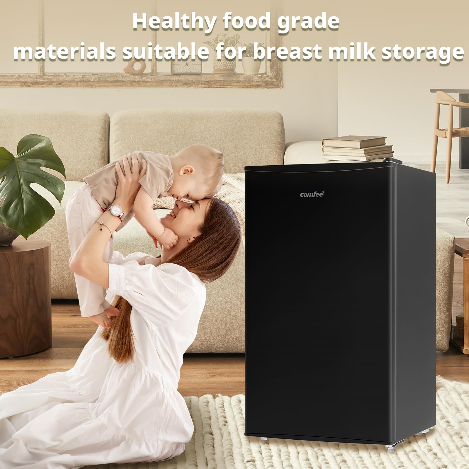 COMFEE' RCU60BL2UK(E) 60 Litre Freestanding Under Counter, 48cm Upright Freezer Adjustable Thermostat, Reversible Door, 4 Star Freezer Rating Drawer, Black — view 6