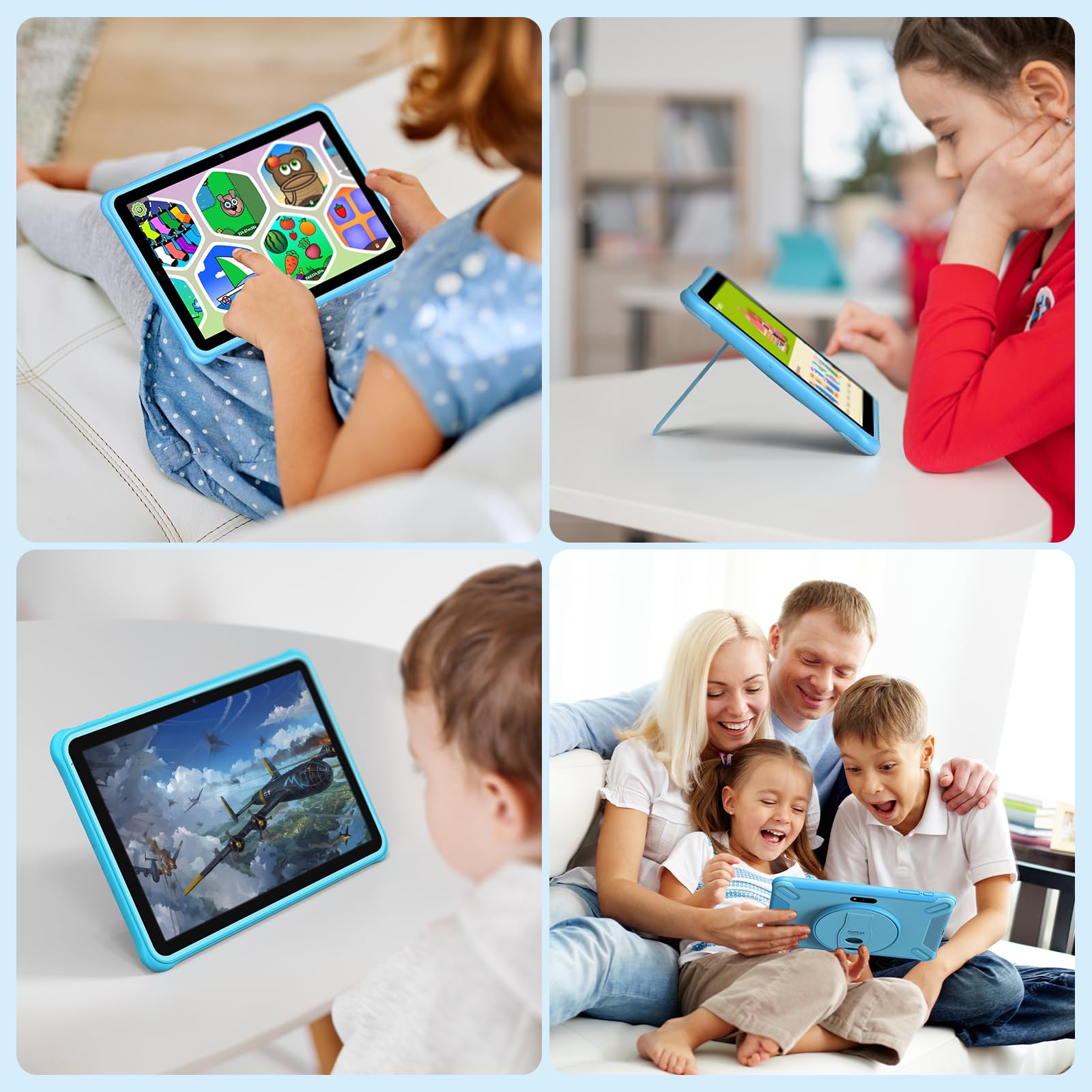 Tablet para niños 10 Pulgadas, 36GB RAM 256GB ROM (SD expandible), Android 15.0, Control Parental, Pantalla HD IPS, 5MP+2MP, WiFi, Bluetooth, Tablet educativa(Azul)