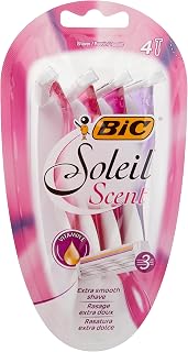BIC Soleil Scent 3-Blade Lady Razor with Lubricating Strip for a Smooth shave and Easy Grip Handle, Pack of 4