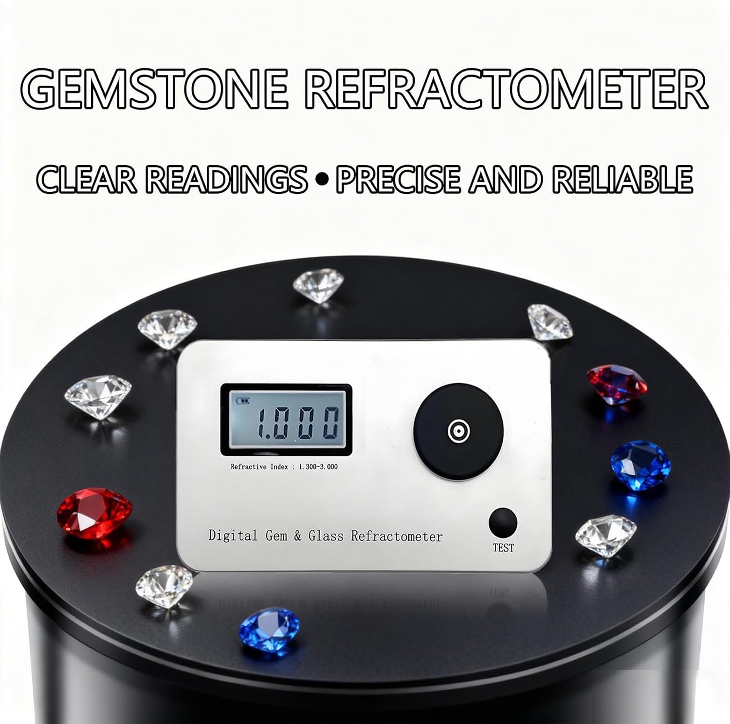 Gemstone Refractometer,Jewelry Tester Identification Tools,Refractive Index 1.300-3.000 with LCD Display and 700mAh Battery,Measuring Accuracy 0.001 Applicable to Various Gemstones