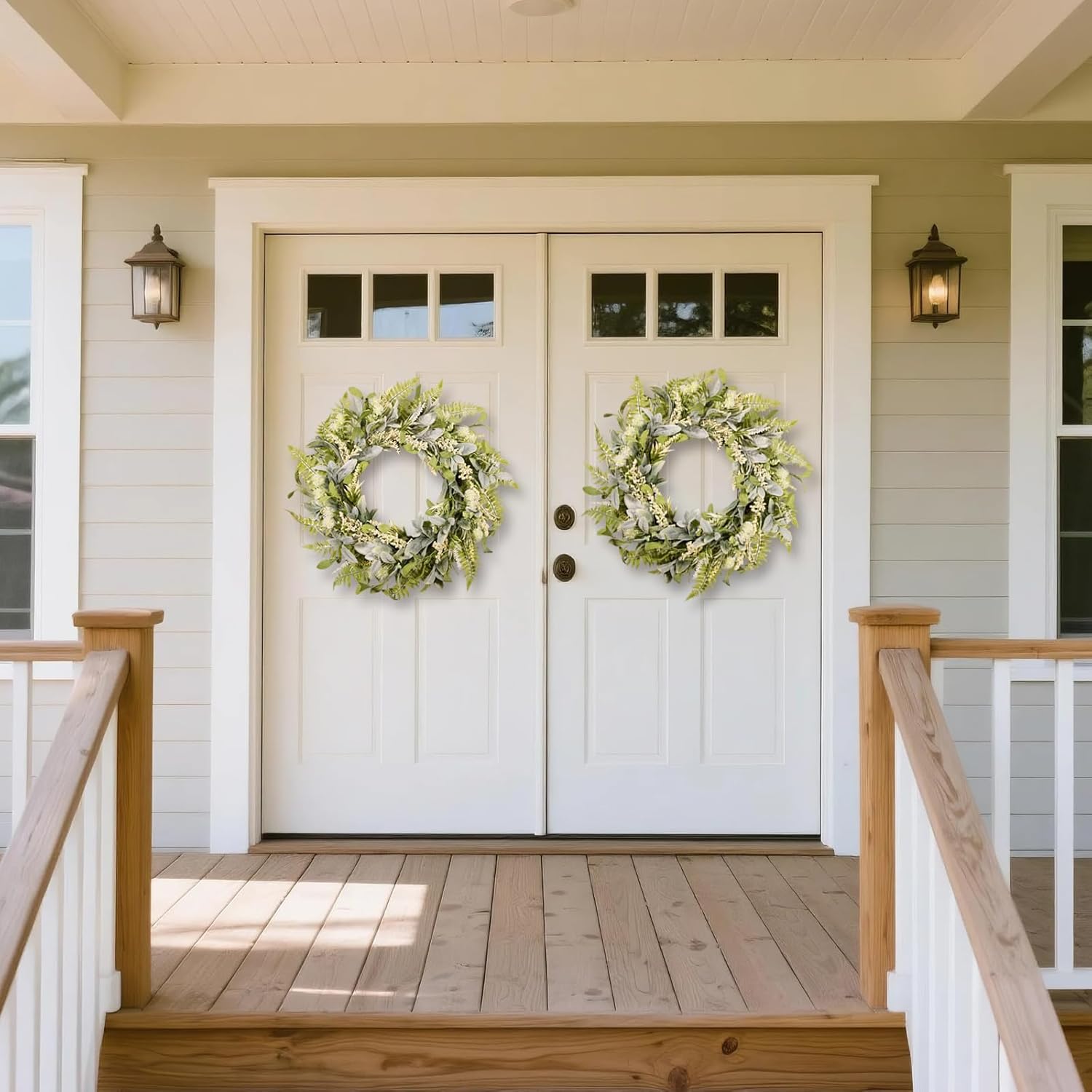 21 Inch Artificial Eucalyptus Wreaths for Front Door - Mixed Greenery Leaves Wreath with White Berries on Grapevine Base, All Seasons Farmhouse Decor for Porch, Window, Indoor & Outdoor - Image 6