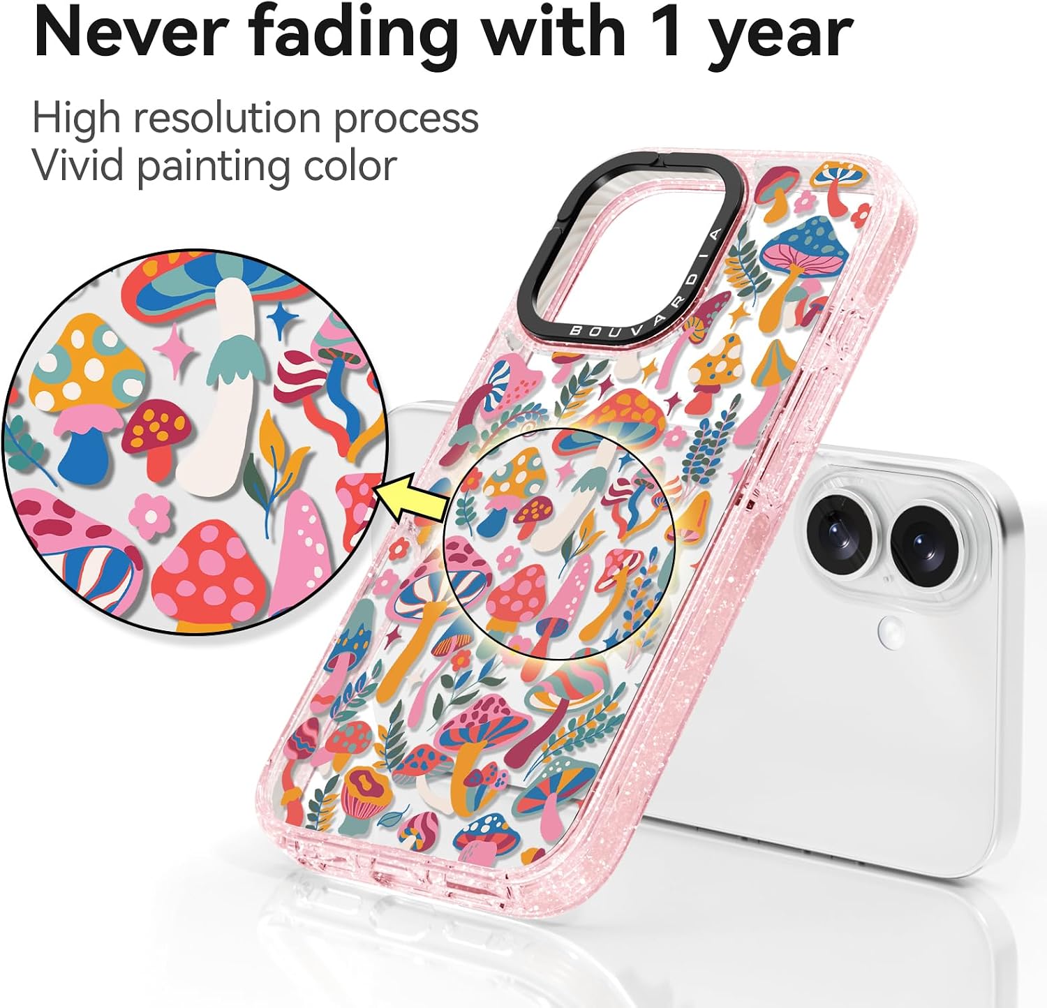 Rosarnnah for iPhone 16 Case Aesthetic Pink, Mushroom Jungle image 4