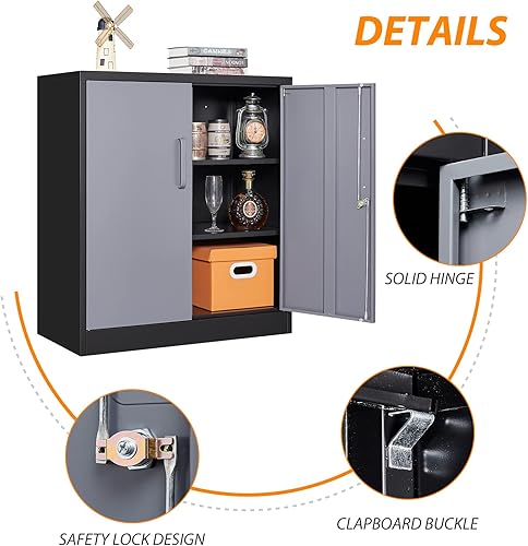 Miniatura 124 de Armario de almacenamiento de metal con ruedas, armario de almacenamiento con cerradura de 73 pulgadas con 2 estantes ajustables y 1 cajón para Negro