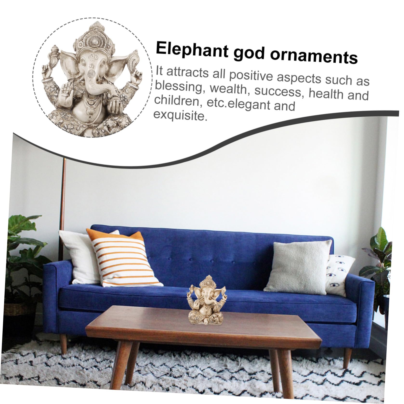 Estatua del Elefante de Resina Beige, Escultura Riqueza