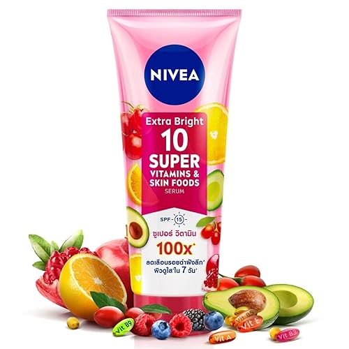 Nivea Extra Bright 10 Super Vitamins & Skin Foods Loción de suero corporal, tamaño 10.8 fl oz, 10.82 onzas (paquete de 1)
