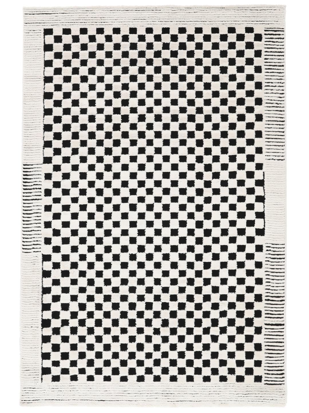 RugVista Gambit, Dywan, Nowoczesne, 140 x 200 cm, Prostokąt, Wysoki, Czyścić wyłącznie chemicznie, oeko_tex_100, Kremowa biel/Czarny