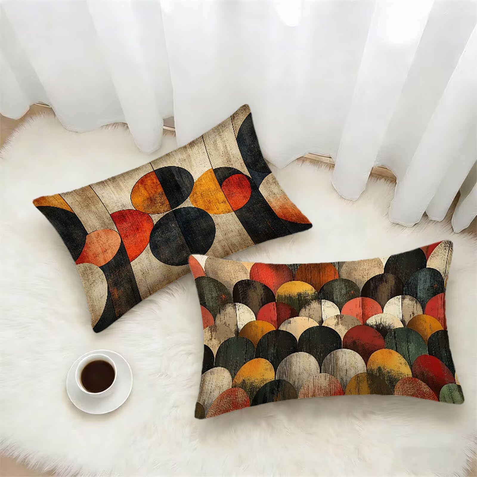 Federe Cuscino 60x80 Set di 2, Rosso Federe Cuscini Divano Lino, Rettangolari Copricuscini 60x80cm Con Cerniera Invisibile, Copricuscino per Camera Letto Casa Decorazioni Regalo, Geometria kj-2171